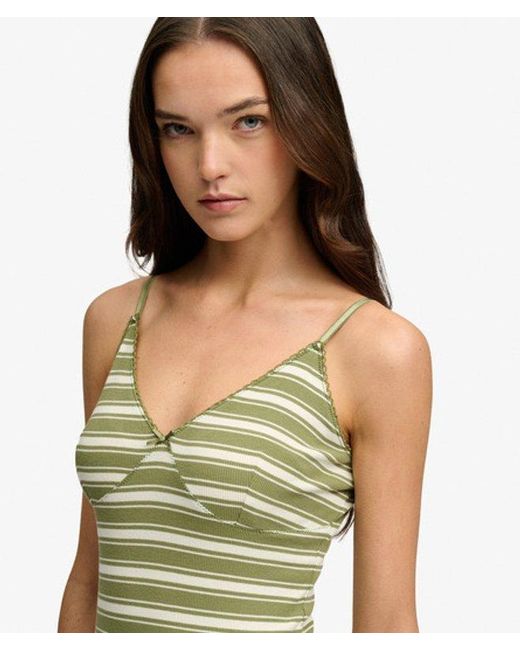 Superdry Green Stripe Ribbed Jersey Maxi Dress