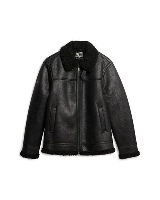 Superdry Black & Co Faux Shearling Aviator Jacket for men