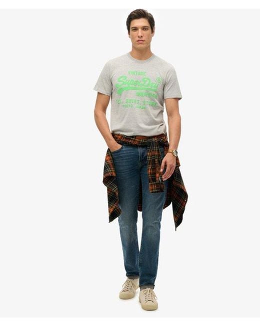 Superdry Green Mens Classic Neon Vintage Logo T-shirt for men