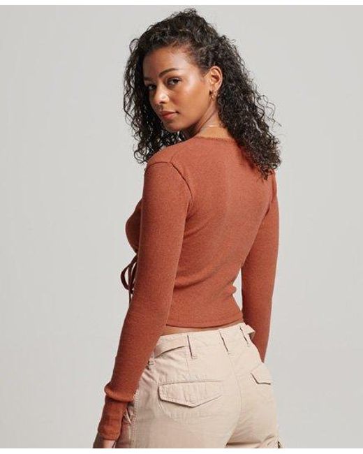 Superdry Red Lace Long Sleeve Wrap Top Rust