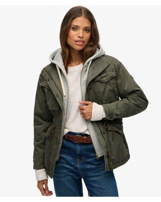 Superdry Green Jersey Hood Military Borg Jacket