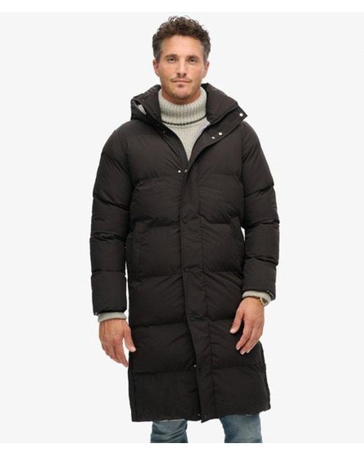 Superdry Black & Co Classic Logo Badge Long Hooded Puffer Coat for men