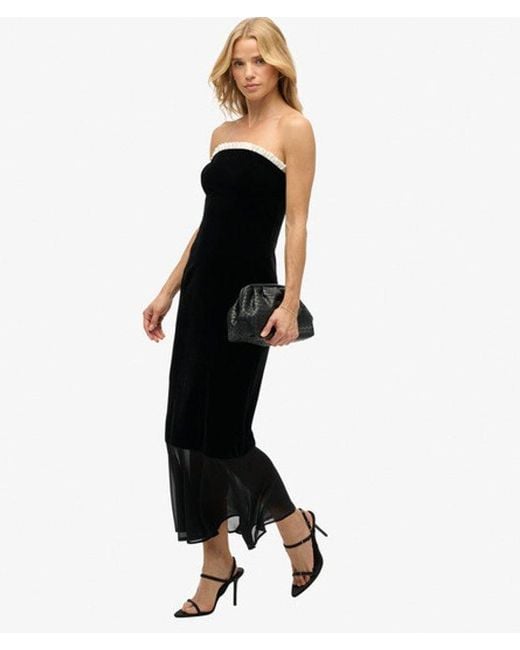 Superdry Black Velvet Strapless Maxi Dress