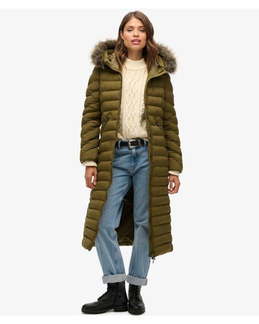 Superdry Green & Co Fuji Faux Fur Hooded Long Jacket