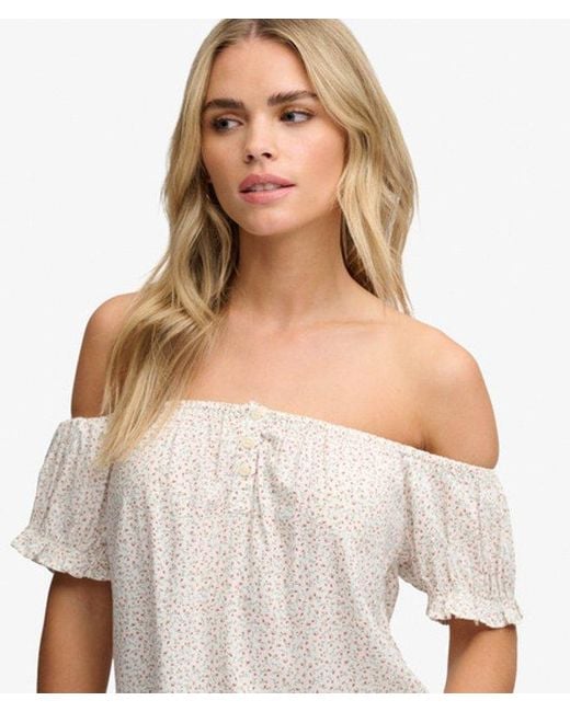Superdry White & Co Short Sleeve Half Button Woven Top