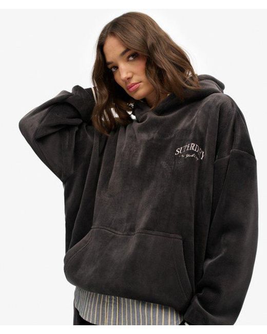 Superdry Black & Co Country Club Velour Relaxed Hoodie