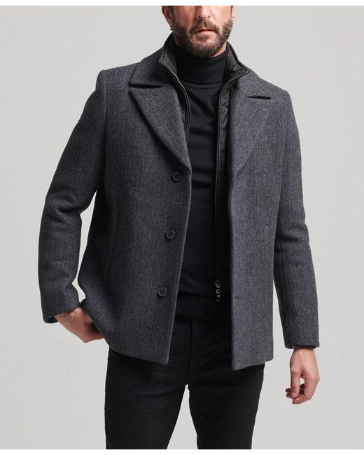 Superdry Black Detachable Lining Short Wool Coat for men