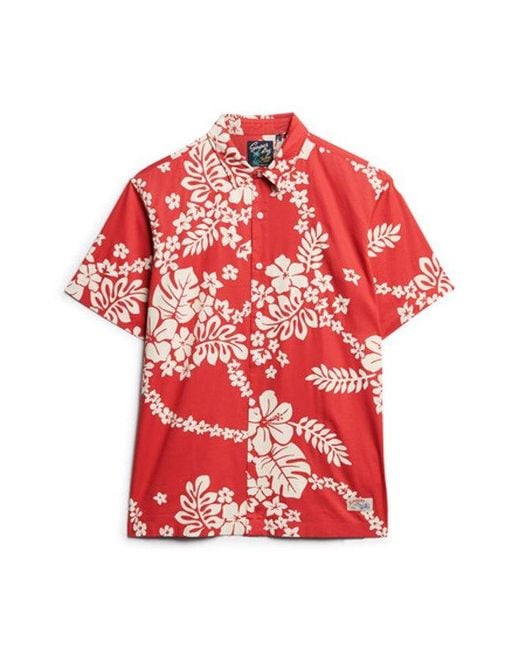 Superdry Red & Co Classic Floral Print Hawaiian Shirt for men