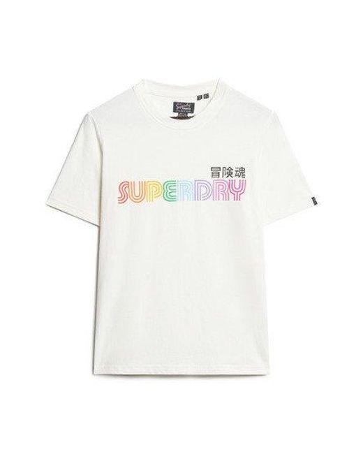 Superdry White Rainbow Logo Relaxed Fit T-shirt
