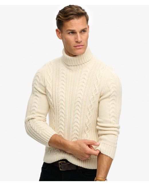 Superdry Brown & Co Jacob Cable Roll Neck Jumper for men