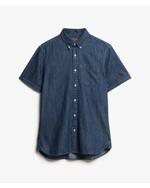 Superdry Blue Essential Short Sleeve Denim Shirt for men