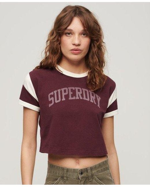 Superdry Athletic Ringer T-shirt Met Grafische Print in het Purple