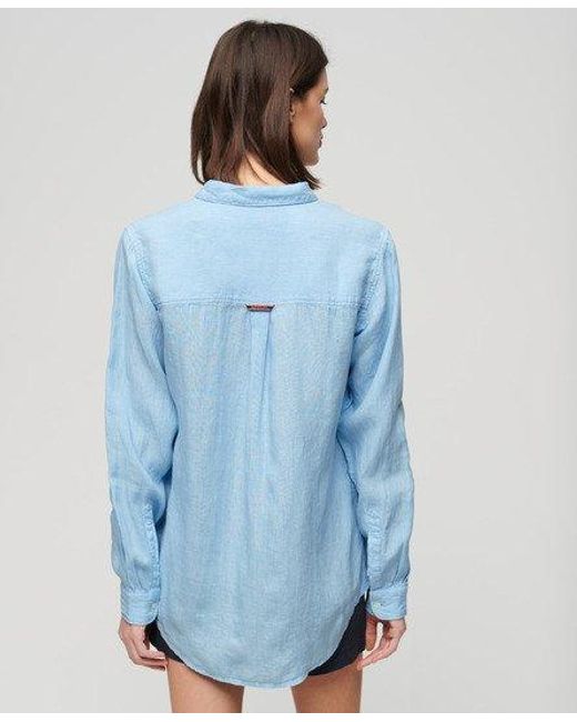 Superdry Blue Casual Linen Boyfriend Shirt