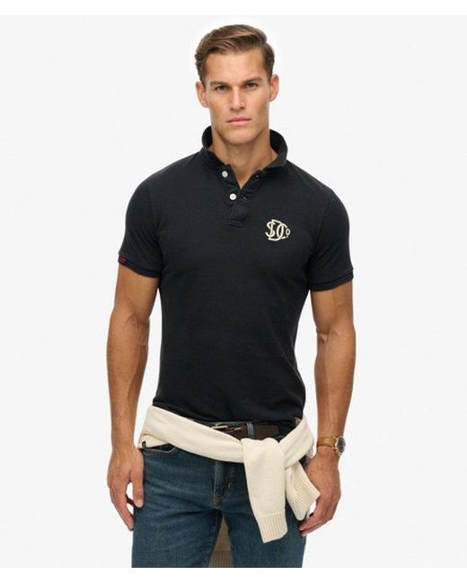 Superdry Black Vintage Athletic Embroidered Polo Shirt for men