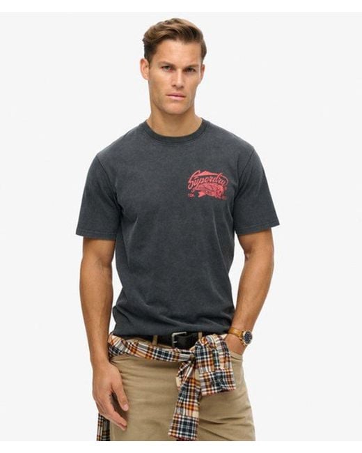 Superdry Black & Co Biker Rock Graphic Crew Neck Loose Tee for men