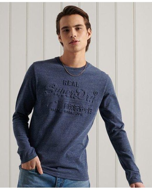 Superdry Blue Vintage Logo Embossed Long Sleeve Top Marl for men