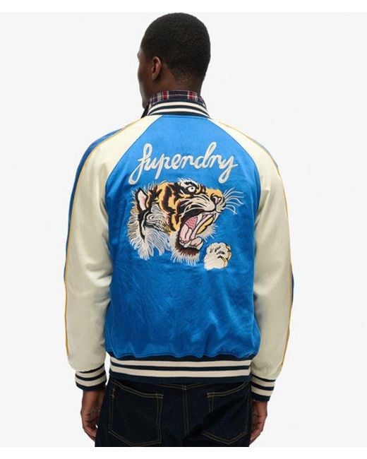 Superdry Blue & Co Fully Lined Embroidered Sukajan Bomber Jacket for men