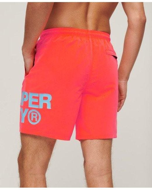 Superdry Red Sportswear Logo 17-inch Recycled Swim Shorts for men