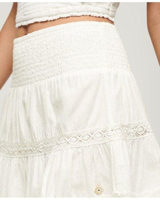 Superdry White Ladies Loose Fit Textured Ibiza Lace Mix Mini Skirt