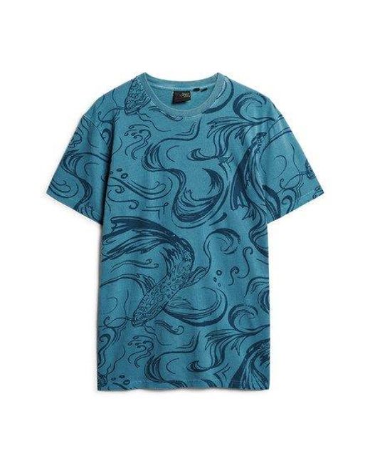 Superdry Blue Vintage Overdye Printed T-shirt for men