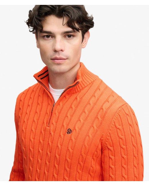 Superdry Orange Preppy Cotton Cable Half Zip Jumper for men