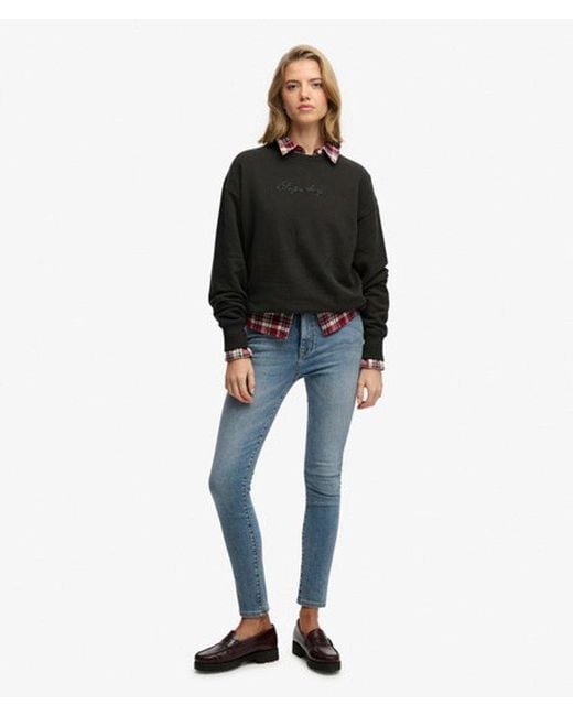 Superdry Script Brand Losse Crew Sweatshirt in het Black