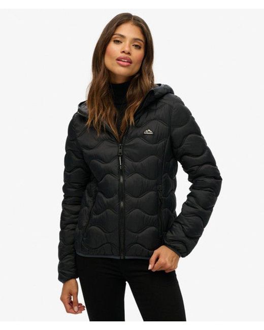 Superdry Black Hooded Fuji Lite Wave Padded Jacket
