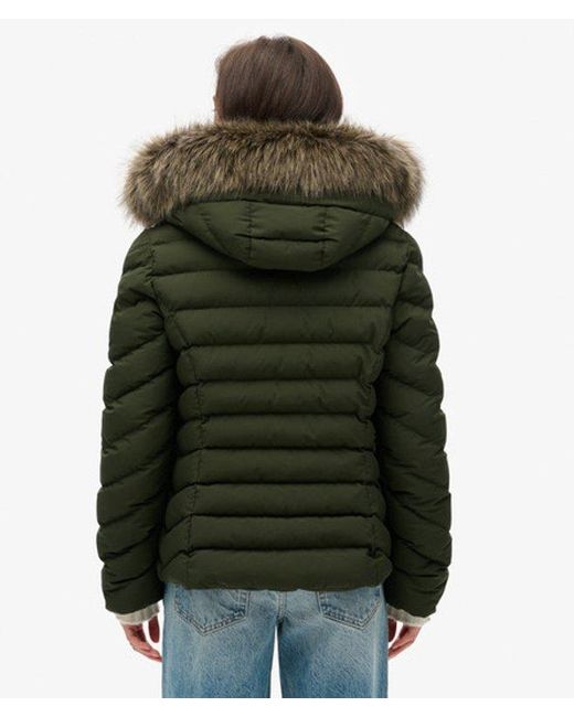 Superdry Green Fuji Faux Fur Hooded Padded Jacket