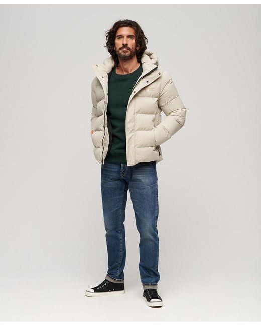 Superdry Hooded Microfibre Sports Puffer Jacket in Natural for Men | Lyst