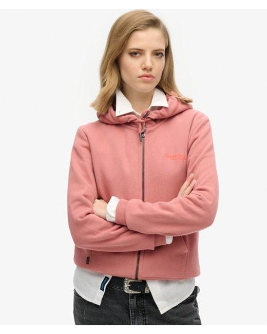 Superdry Pink Essential Logo Half Brushed Zip Hoodie