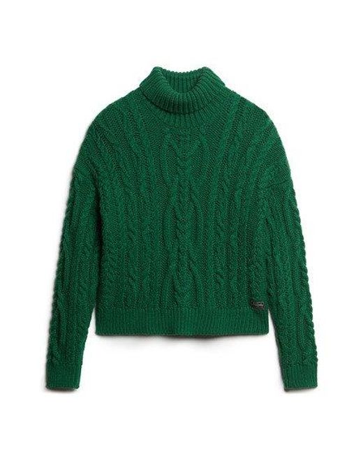 Superdry Green Cable Knit Polo Neck Jumper