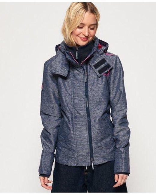 Superdry Blue Tech Hooded Pop Zip Sd-Windcheater Jacket New Marl/Fuchsia Sparkle