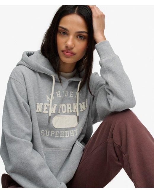Superdry Gray Athletic Essential Applique Cropped Hoodie