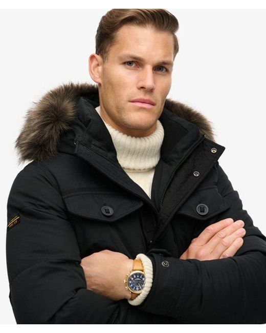 Superdry Black & Co Chinook Faux Fur Parka Coat for men