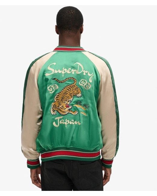 Superdry Green Sukajan Embroidered Bomber Jacket for men