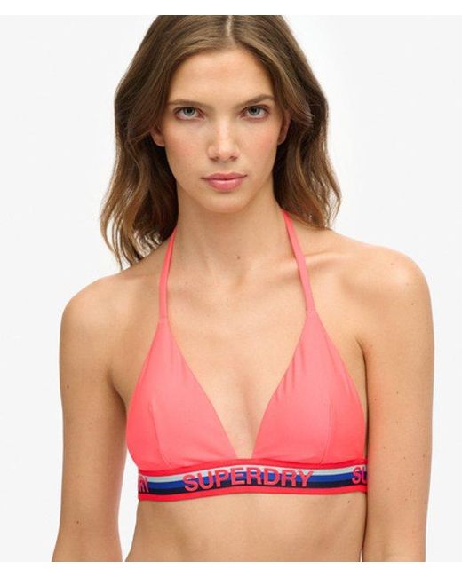 Superdry Gestreepte Triangelbikinitop in het Red