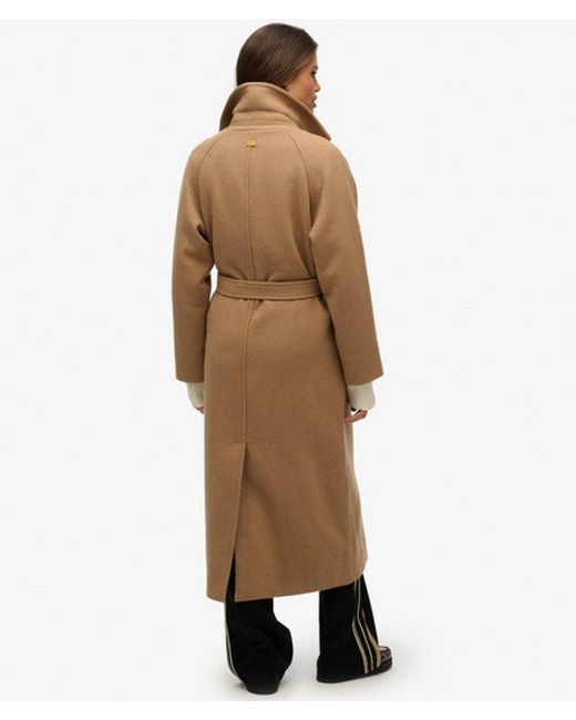 Superdry Brown Relaxed Long Wool Coat