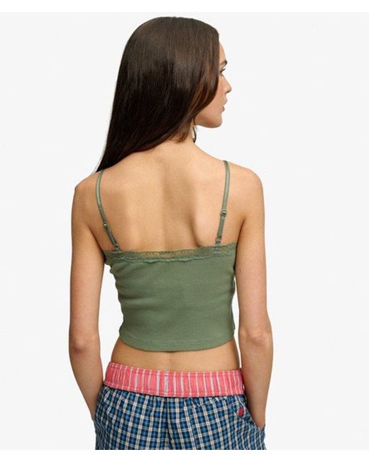Superdry Green & Co Essential Lace Trim Cropped Cami Top