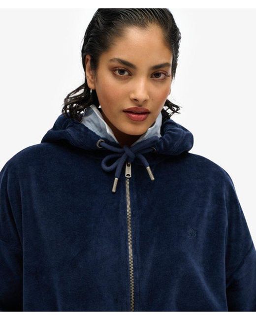 Superdry Blue Velour Zip Hoodie