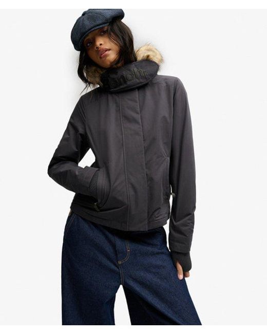 Superdry Blue Bench X & Co Bench Faux Fur Hooded Windcheater Jacket