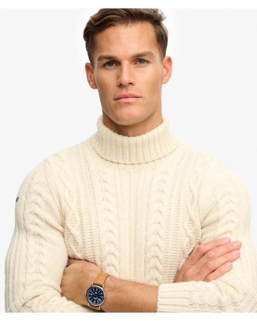 Superdry Brown & Co Jacob Cable Roll Neck Jumper for men