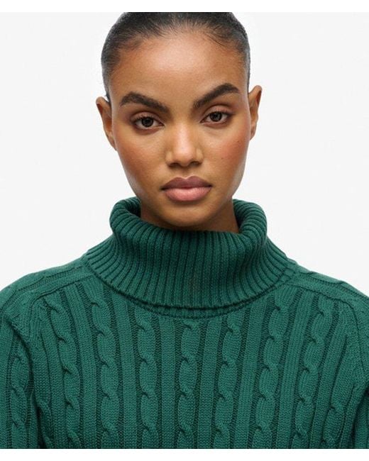 Superdry Green Slouchy Cable Roll Neck Jumper