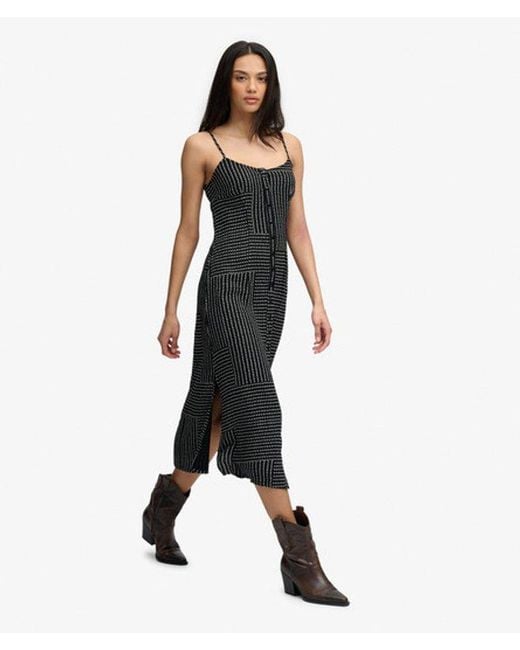 Superdry Print Button Down Cami Midi-jurk in het Black