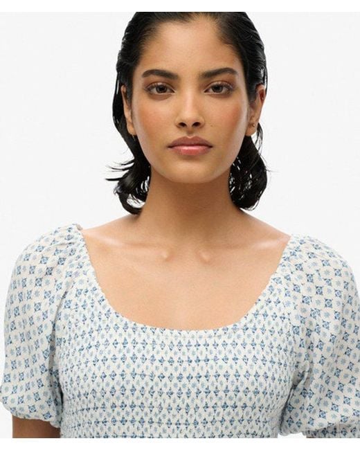 Superdry White Smocked Woven Top