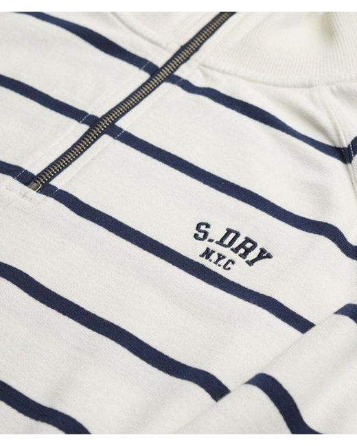 Superdry White Athletic Essentials Stripe Half Zip Sweatshirt