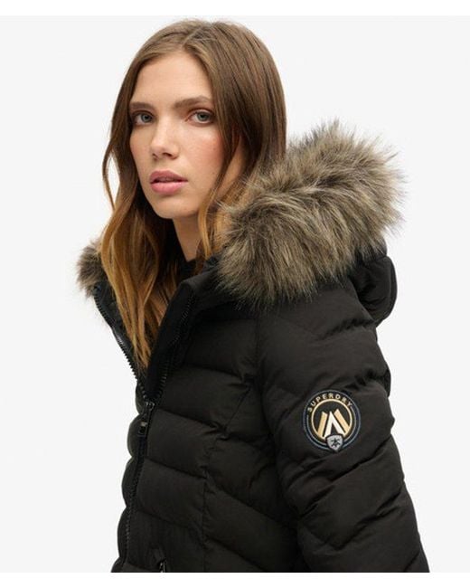 Superdry Black & Co Slim Fit Fuji Faux Fur Hood Mid Length