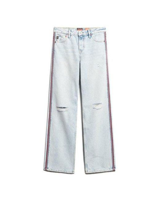 Superdry White & Co Mid Rise Wide Leg Double Tape Jeans