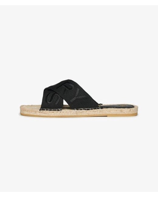 Superdry Black & Co Espadrille Cross Strap Sliders