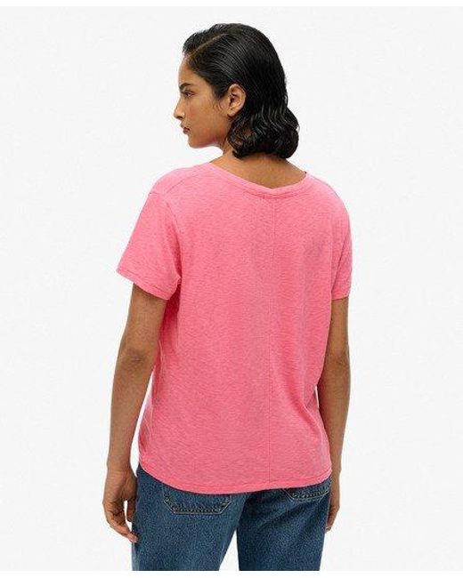 Femme T-Shirt Flammé À Logo Brodé Et Col V Taille Superdry en coloris Red