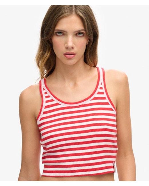 Superdry Red & Co Organic Cotton Vintage Ribbed Crop Vest Top